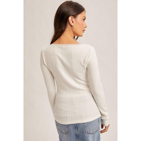 Off White Lace Pointelle Knit Top