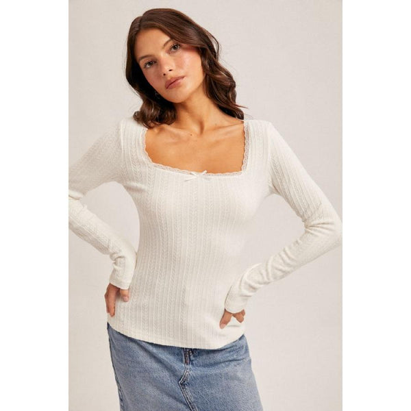 Off White Lace Pointelle Knit Top