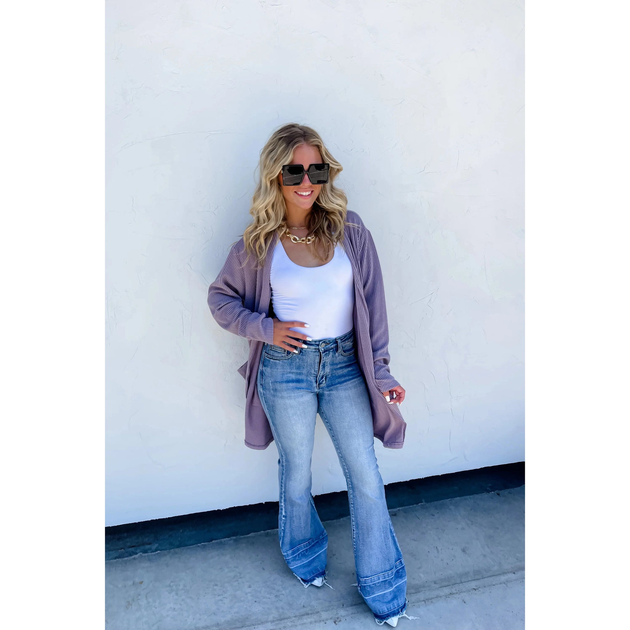 Reese Ribbed Cardigan in NAVY, GREEN & LAVENDER