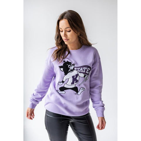 K-State Mascot Chenille Comfort Crewneck in Lavender