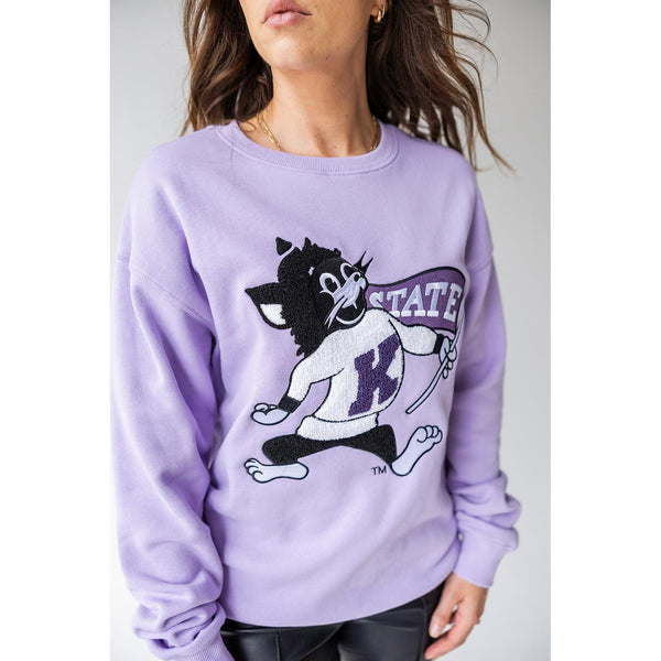 K-State Mascot Chenille Comfort Crewneck in Lavender