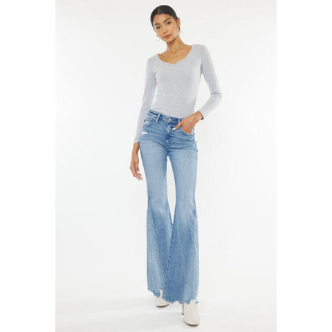 KanCan Kiera Mid Rise Raw Hem Flare