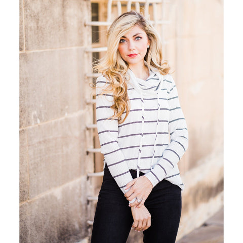 Ivory Ribbed Cowl Neck Top